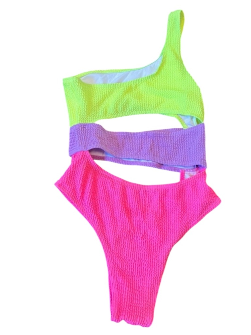 Sexy tricolored cut out one shoulder one piece swimsuit size medium